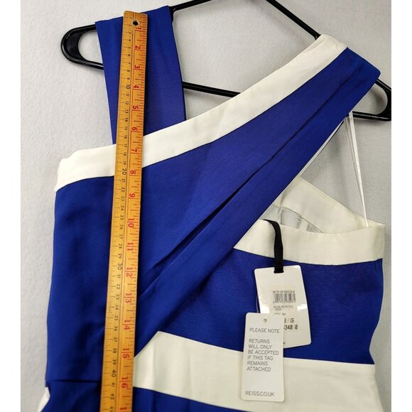 Reiss Raina Asymmetric Blue White Cotton Dress Size US 6 - UK 10 NEW Cocktail - Picture 14 of 15